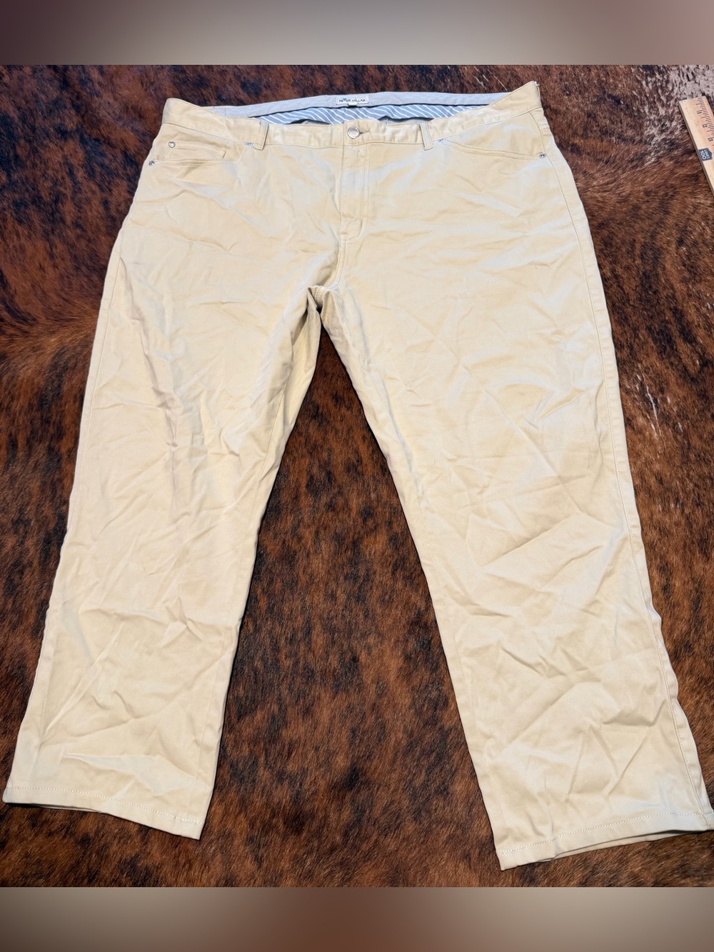 Peter Millar Crown Pants Men 42x27 Sand Beige Ultimate Sateen Five Pocket ME0B39